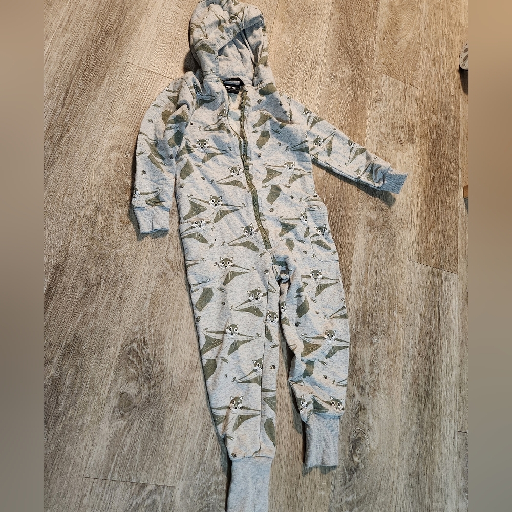 Cozy Gray Hooded Kids Footie with Animal Design